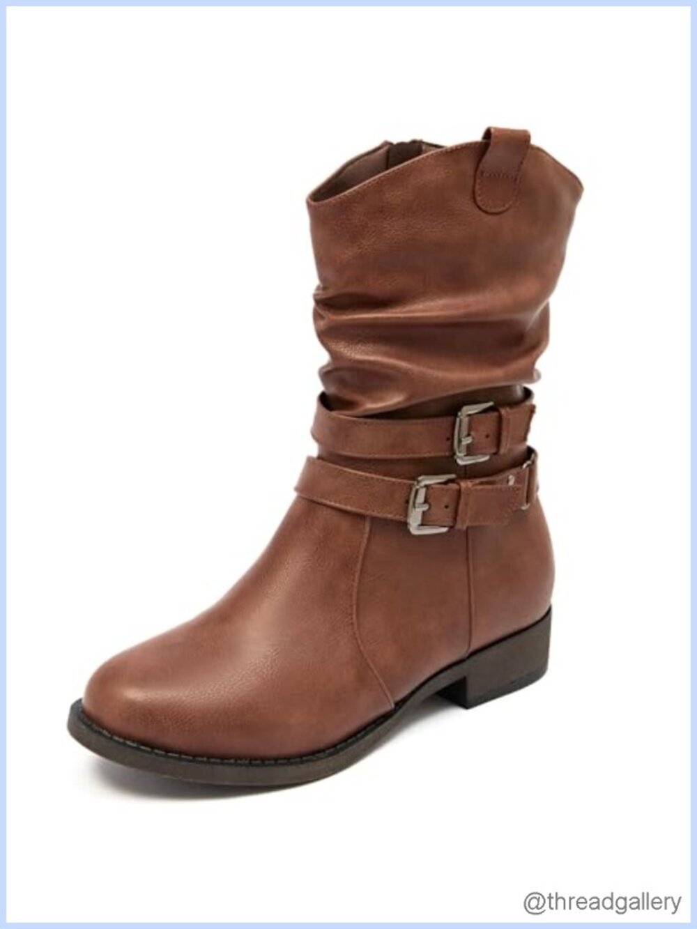 Mid-Calf Boots Round Toe Low Heel Zip Booties Faux Leather